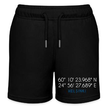 Helsinki Finland coordinates - Kids Organic Sweat Shorts by Stanley/Stella - black - Front