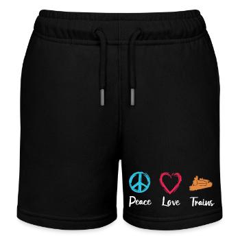 Peace Love Trains - Kids Organic Sweat Shorts by Stanley/Stella - black - Front