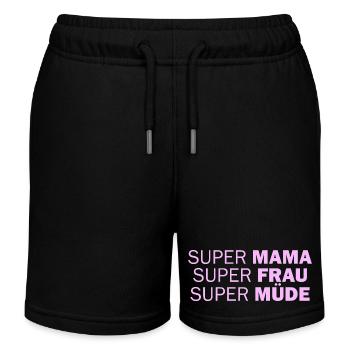 Super Mama Super Frau Super Müde - Kinder Organic Joggingshorts Mini Bolter von Stanley/Stella - Schwarz - Vorne
