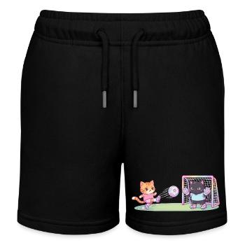 Niedliche Katzen spielen Fußball Stürmer Torwart Kinder - Kinder Organic Joggingshorts Mini Bolter von Stanley/Stella - Schwarz - Vorne