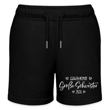 Kein Einzelkind mehr - Große Schwester 2026 - Kinder Organic Joggingshorts Mini Bolter von Stanley/Stella - Schwarz - Vorne