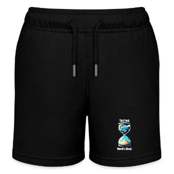 "Tick Tock, World's Clock" - Earth in Hourglass - Kids Organic Sweat Shorts by Stanley/Stella - black - Front