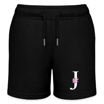 Lila Blumenbuchstabe j - Kinder Organic Joggingshorts Mini Bolter von Stanley/Stella - Schwarz - Vorne