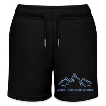Fröhliche Bergansicht: Den ersten Schritt wagen! - Kinder Organic Joggingshorts Mini Bolter von Stanley/Stella - Schwarz - Vorne