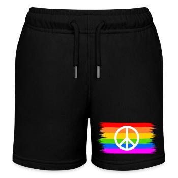 Peace sign on LGBT rainbow banner - Kids Organic Sweat Shorts by Stanley/Stella - black - Front