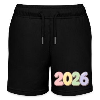 Pastell farbige Jahreszahl 2026 - Kinder Organic Joggingshorts Mini Bolter von Stanley/Stella - Schwarz - Vorne