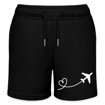 Flieger mit Herz Urlaub Reisen Fliegen Flugzeug - Kinder Organic Joggingshorts Mini Bolter von Stanley/Stella - Schwarz - Vorne