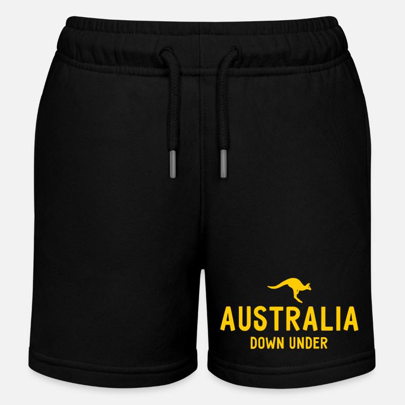 Australia - Down Under - Australia - Kangaroo - Kids Organic Sweat Shorts by Stanley/Stella - black