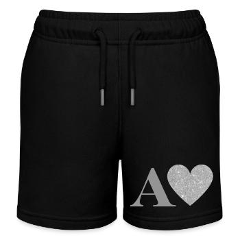 Silver Heart Letter - Kids Organic Sweat Shorts by Stanley/Stella - black - Front
