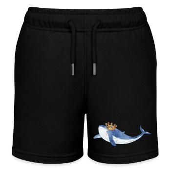 leuchtend blauer Wal Fisch mit goldener Krone - Kinder Organic Joggingshorts Mini Bolter von Stanley/Stella - Schwarz - Vorne