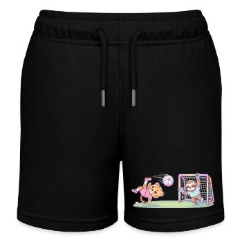 Funny Cheetah and Sloth Playing Football Kids - Kids Organic Sweat Shorts by Stanley/Stella - black - Front