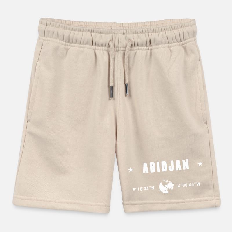 Abidjan Ivory Coast Coordinates Earth White Kids Organic Sweat Shorts by Stanley/Stella