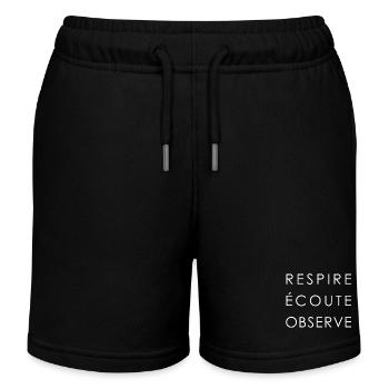 ATMEN, HÖREN, WEISS SCHAUEN - Kinder Organic Joggingshorts Mini Bolter von Stanley/Stella - Schwarz - Vorne