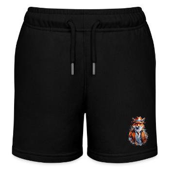 Fox with hat - Kids Organic Sweat Shorts by Stanley/Stella - black - Front