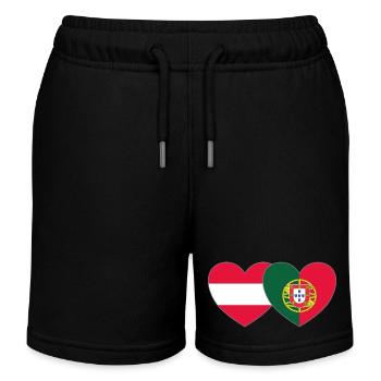 Austria Portugal Flag Heart - Kids Organic Sweat Shorts by Stanley/Stella - black - Front