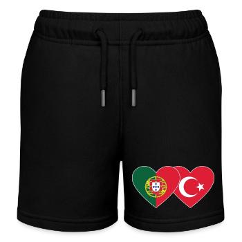 Portugal Turkey Flag Heart - Kids Organic Sweat Shorts by Stanley/Stella - black - Front
