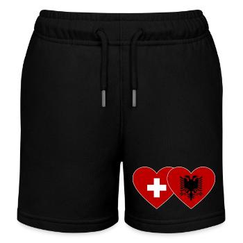 Schweiz Albanien Flagge Herz - Kinder Organic Joggingshorts Mini Bolter von Stanley/Stella - Schwarz - Vorne