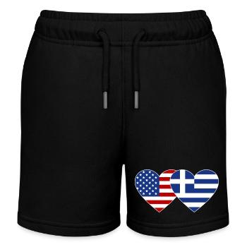 USA Greece Flag Heart - Kids Organic Sweat Shorts by Stanley/Stella - black - Front