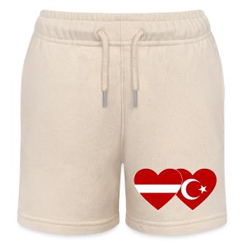Latvia Turkey Flag Heart - Kids Organic Sweat Shorts by Stanley/Stella - soft Ecru - Front