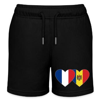 Frankreich Moldawien Flagge Herz - Kinder Organic Joggingshorts Mini Bolter von Stanley/Stella - Schwarz - Vorne