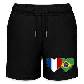 France Brazil Flag Heart - Kids Organic Sweat Shorts by Stanley/Stella - black - Front