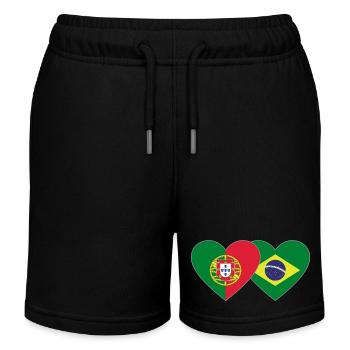 Portugal Brazil Flag Heart - Kids Organic Sweat Shorts by Stanley/Stella - black - Front