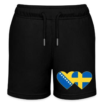 Bosnia Sweden Flag Heart - Kids Organic Sweat Shorts by Stanley/Stella - black - Front