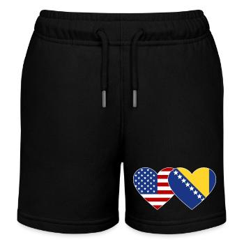 USA Bosnia Flag Heart - Kids Organic Sweat Shorts by Stanley/Stella - black - Front