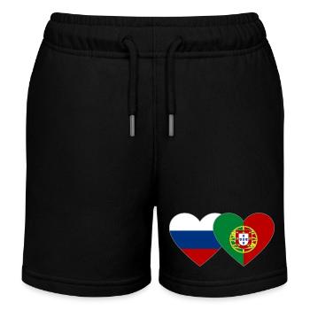 Russia Portugal Flag Heart - Kids Organic Sweat Shorts by Stanley/Stella - black - Front
