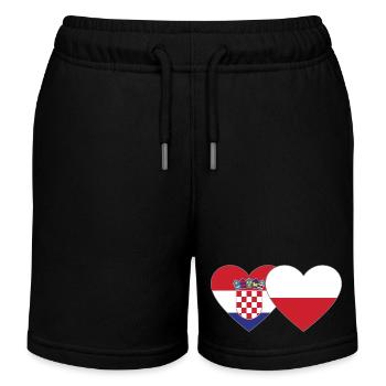 Croatia Poland Flag Heart - Kids Organic Sweat Shorts by Stanley/Stella - black - Front