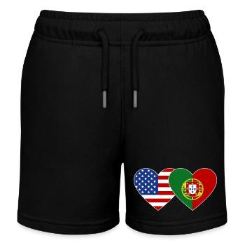 USA Portugal Flag Heart - Kids Organic Sweat Shorts by Stanley/Stella - black - Front