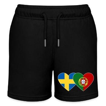 Sweden Portugal Flag Heart - Kids Organic Sweat Shorts by Stanley/Stella - black - Front