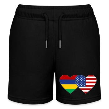 Mauritius USA Flag Heart - Kids Organic Sweat Shorts by Stanley/Stella - black - Front