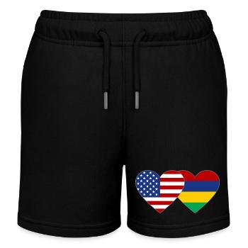 USA Mauritius Flag Heart - Kids Organic Sweat Shorts by Stanley/Stella - black - Front