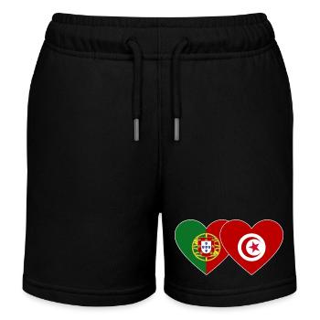 Portugal Tunisia Flag Heart - Kids Organic Sweat Shorts by Stanley/Stella - black - Front
