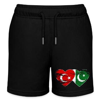 Turkey Pakistan Flag Heart Used - Kids Organic Sweat Shorts by Stanley/Stella - black - Front