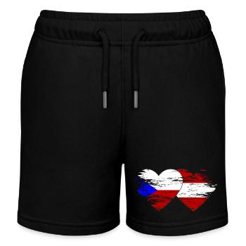 Czech Republic Austria Flag Heart used - Kids Organic Sweat Shorts by Stanley/Stella - black - Front