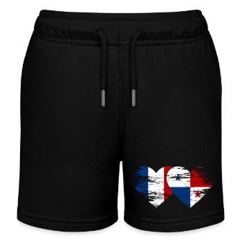 France Panama flag heart used - Kids Organic Sweat Shorts by Stanley/Stella - black - Front