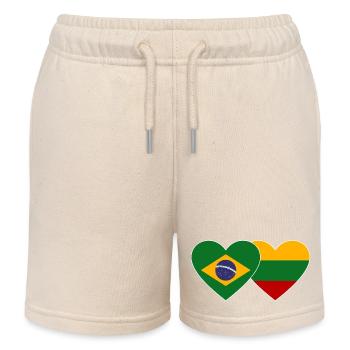 Brazil Lithuania Flag Heart - Kids Organic Sweat Shorts by Stanley/Stella - soft Ecru - Front