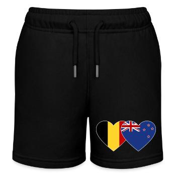 Belgien Neuseeland Flagge Herz - Kinder Organic Joggingshorts Mini Bolter von Stanley/Stella - Schwarz - Vorne