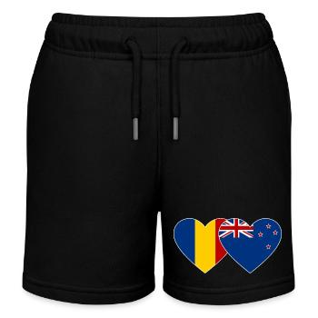 Rumänien Neuseeland Flagge Herz - Kinder Organic Joggingshorts Mini Bolter von Stanley/Stella - Schwarz - Vorne