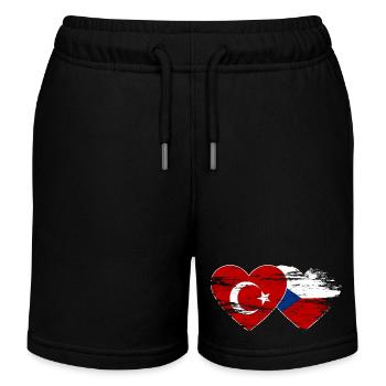 Turquie République tchèque drapeau coeur utilisé - Short de jogging enfant bio Stanley/Stella - noir - Devant
