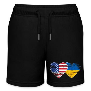 USA Ukraine flag heart used - Kids Organic Sweat Shorts by Stanley/Stella - black - Front