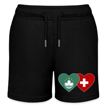 Macau Schweiz Flagge Herz - Kinder Organic Joggingshorts Mini Bolter von Stanley/Stella - Schwarz - Vorne