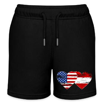USA Austria flag heart used - Kids Organic Sweat Shorts by Stanley/Stella - black - Front