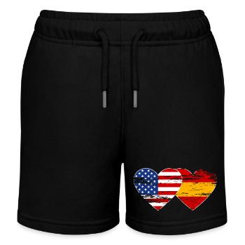 USA Spain flag heart used - Kids Organic Sweat Shorts by Stanley/Stella - black - Front