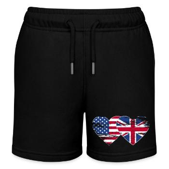 USA British flag fist flag heart used - Kids Organic Sweat Shorts by Stanley/Stella - black - Front
