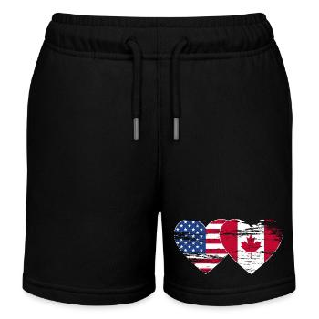 États-Unis, Canada, Drapeau Coeur Utilisé - Short de jogging enfant bio Stanley/Stella - noir - Devant