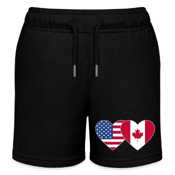 USA Canada Flag Heart - Kids Organic Sweat Shorts by Stanley/Stella - black - Front