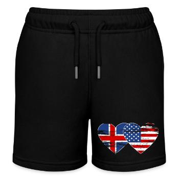 Iceland USA flag heart used - Kids Organic Sweat Shorts by Stanley/Stella - black - Front
